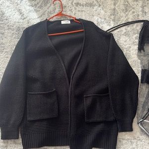 Black waffle cardigan zenana 2x